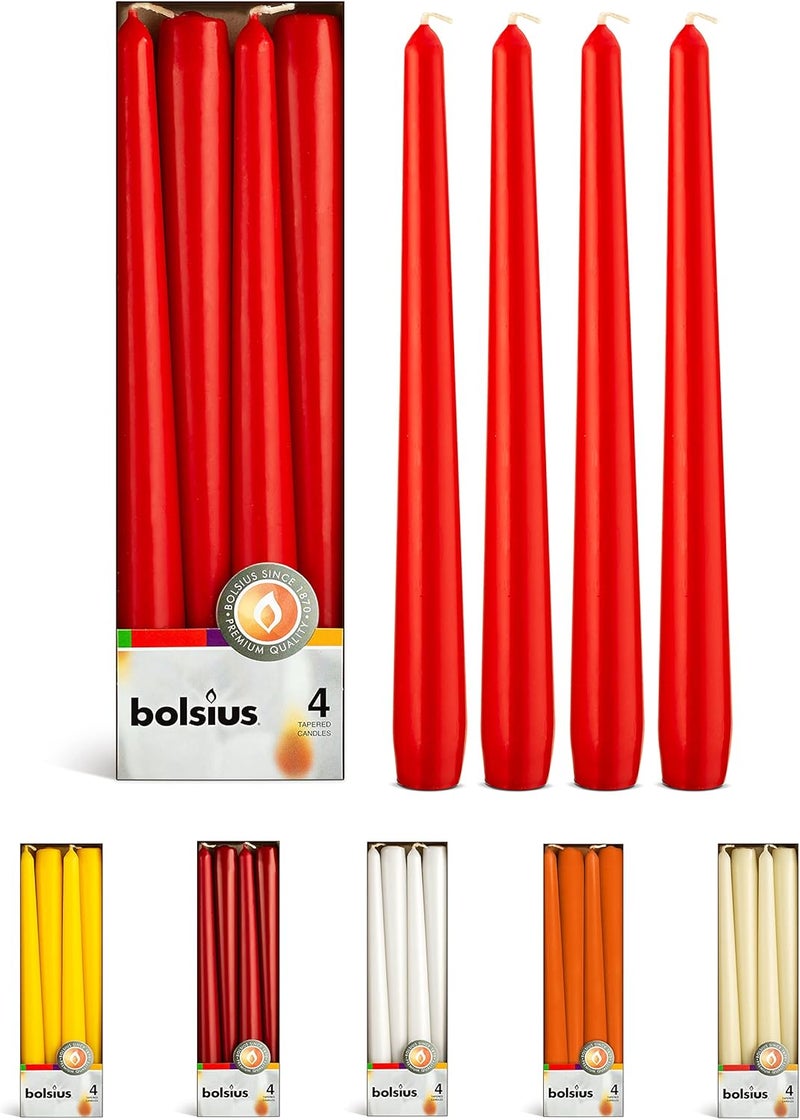 BOLSIUS Red Taper Candles - 4 Pack Unscented 10 Inch Dinner Candle Set - 8 Hours Burn Time - Premium European Quality - Smokeless and Dripless Household, Wedding, Party, and Home Decor Candlesticks - Image 1